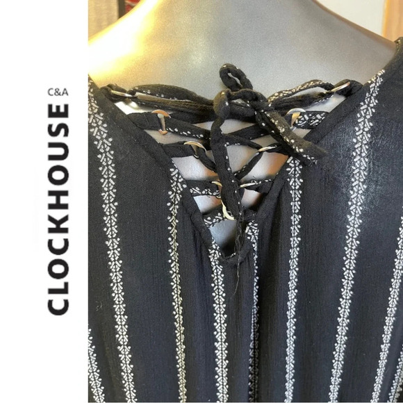 🛍️3/$40 Black Cream Short Sleeve
Stripe Dress Back Lace Up Detail plus size XXL - Picture 5 of 7